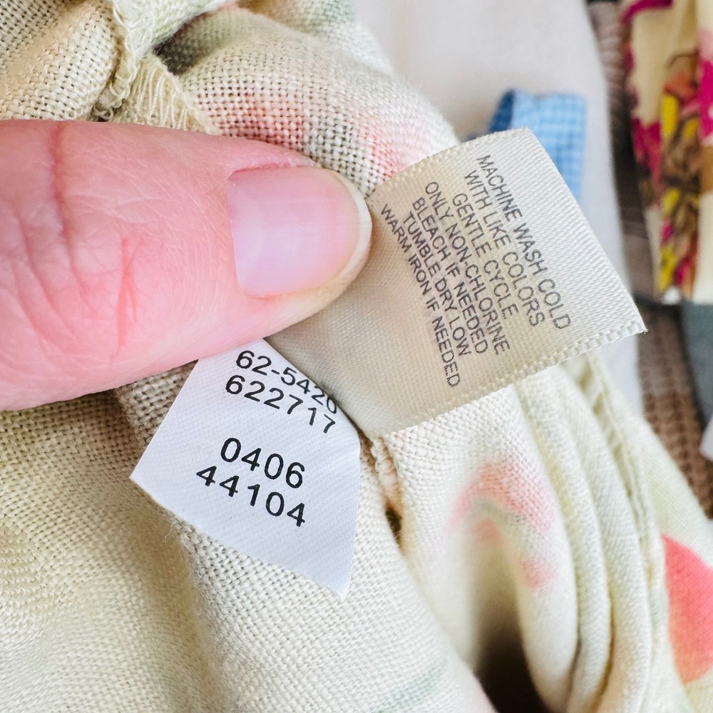 Vintage J. Jill Linen Tan Peach Floral Size XL Eyelet Lace Hem Fruit Cottage - Picture 6 of 7